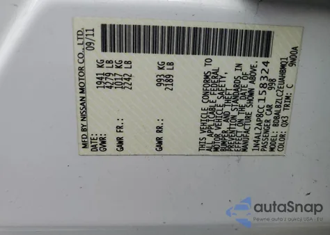 2012 Nissan Altima Base from USA, damaged, VIN 1N4AL2AP8CC158324